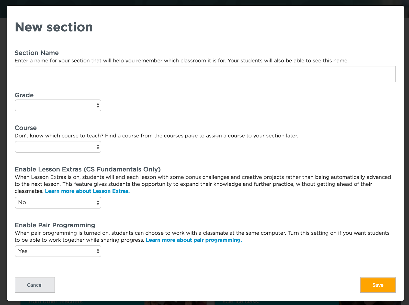 Creating a classroom section – 