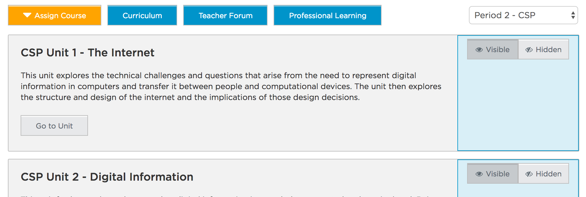 Hiding units and lessons in courses