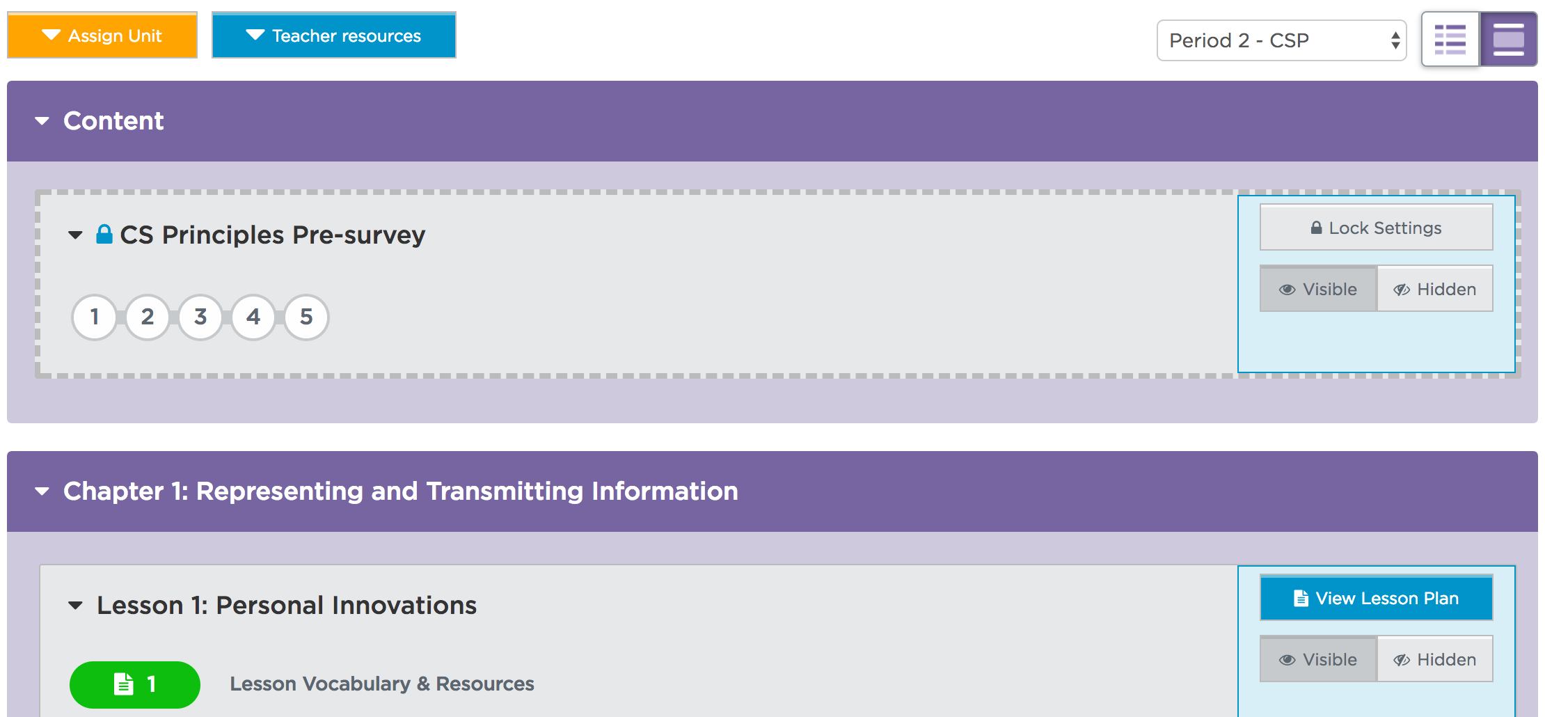Hiding units and lessons in courses
