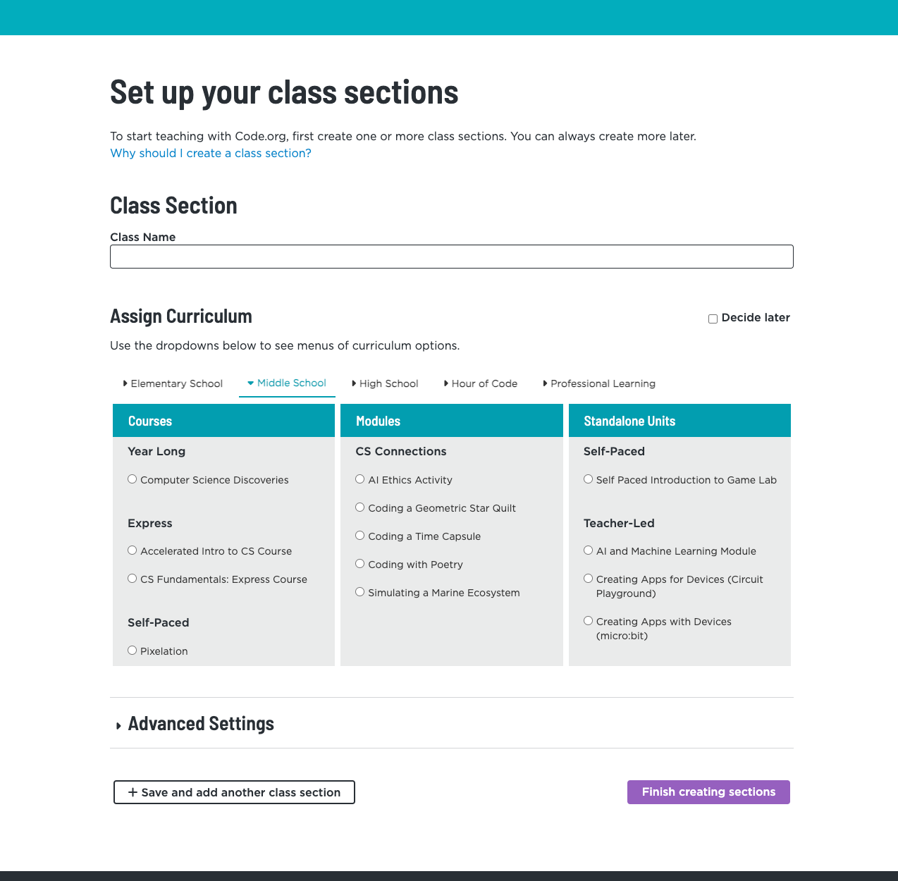 Creating A Classroom Section Code